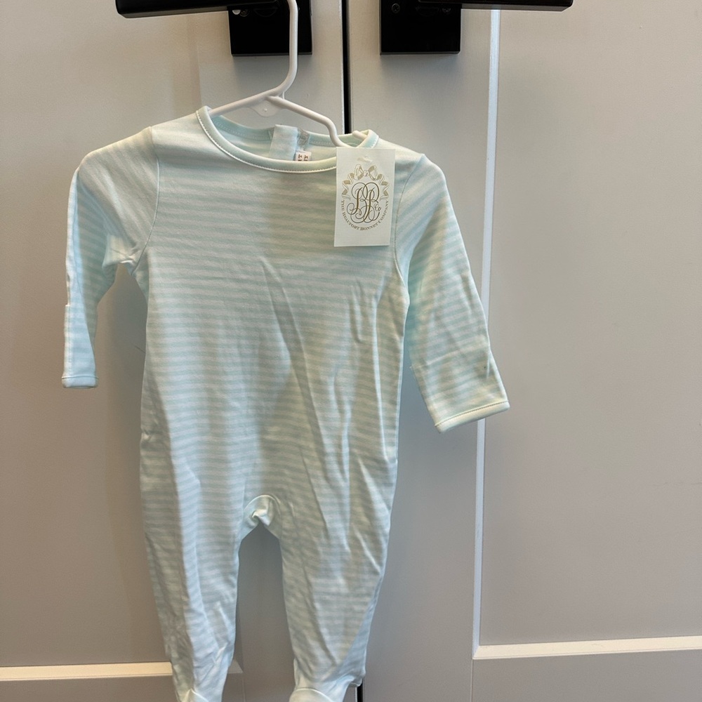 The Beaufort Bonnet Company Light Blue & White Striped Baby Footie